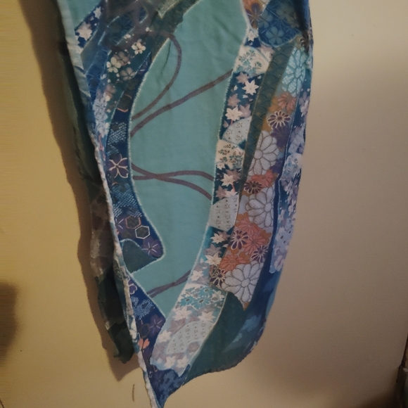 Vtg Japanese Floral Kimono Robe in Blue and Green Size OS - Picture 6 of 10